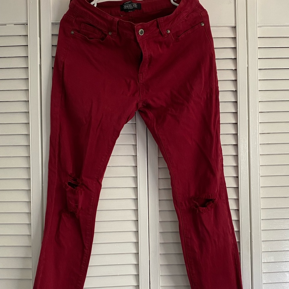 Red ripped skinny jeans, size 11